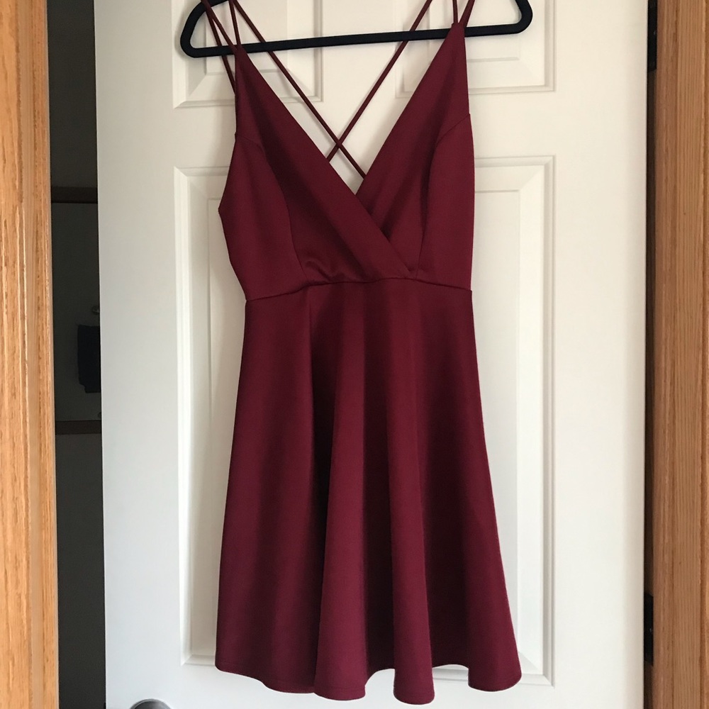 Burgundy red strappy skater dress